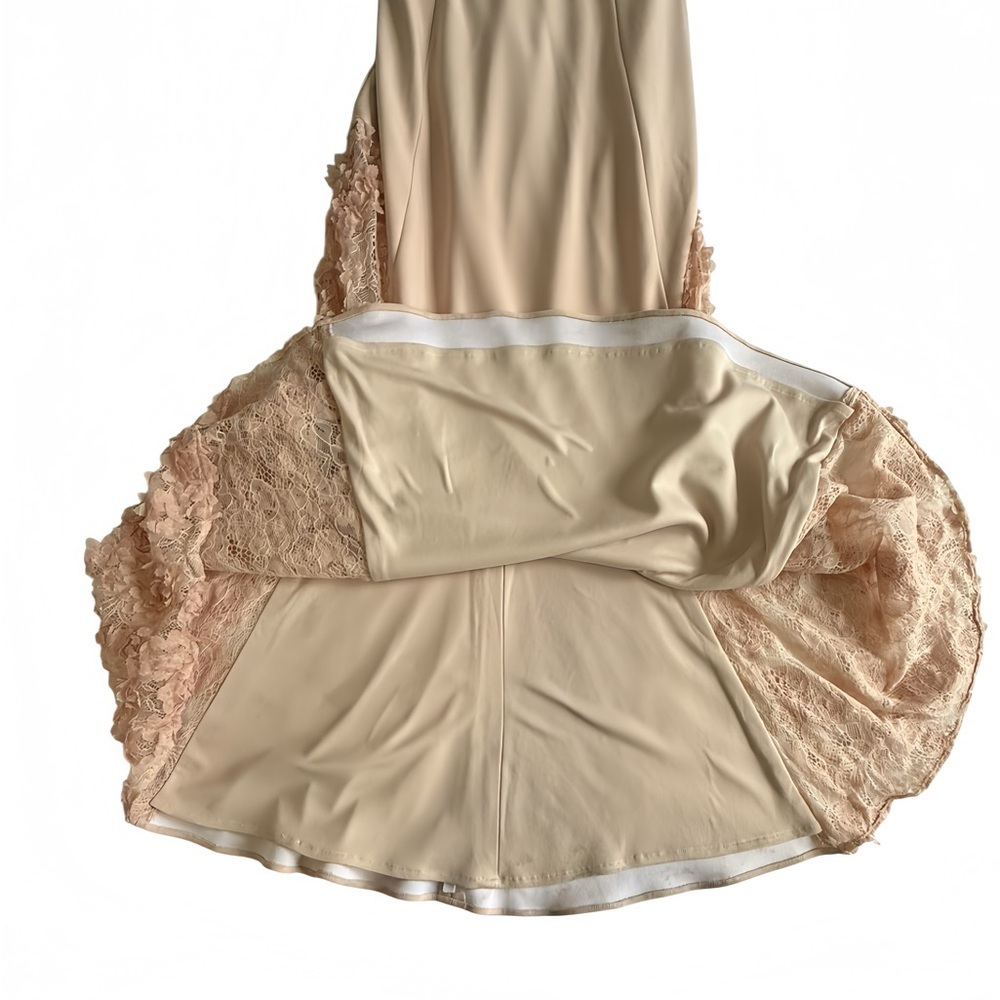 Betsy & Adam Bardot Off Shoulder Mermaid Gown 4 Blush Pink Lace Formal Dress - Picture 12 of 14
